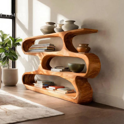 How A Live Edge Bookshelf Helps Keep Small Spaces Organized - Smart Storage Ideas With Natural Style