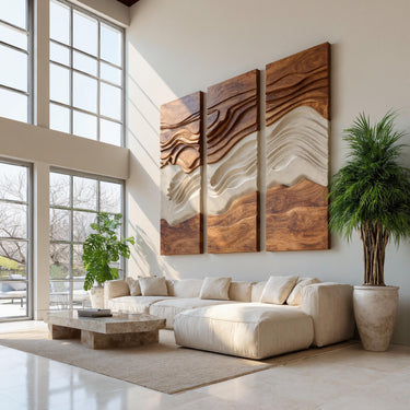 Modern Three Panel Wooden Wall Sculpture For Wall Decor