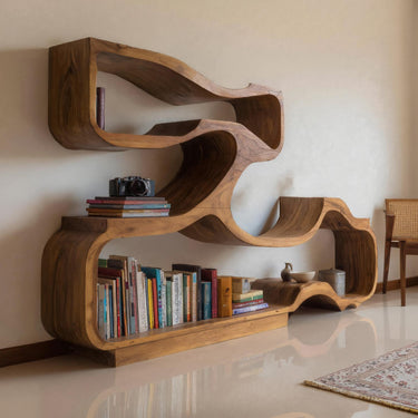 Artistic Bookshelf With Flowing Design For Living Room