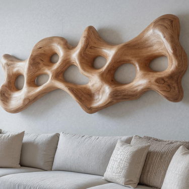 Organic Wall Art Sculpture With Carved Design For Living Room