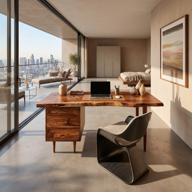 Luxury Office Desk With Open Shelf For High Rise Office