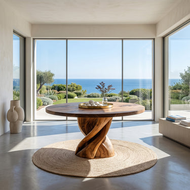 Modern Round Dining Table With Twisted Pedestal For Dining Room