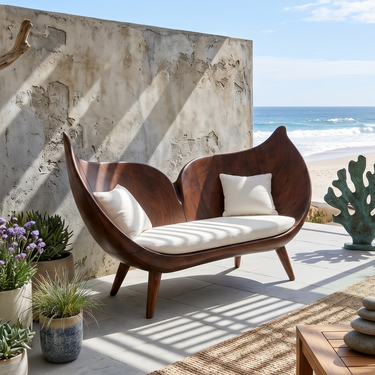 Contemporary Whale Tail Carved Bench For Living Room Interior