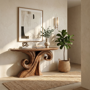 Mid Century Curved Console Table For Living Room