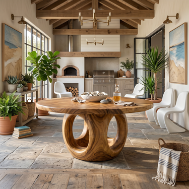 Coastal Round Kitchen Table For Outdoor Kitchen