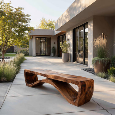 Minimalist Wooden Outdoor Bench For Front Yard Walkway