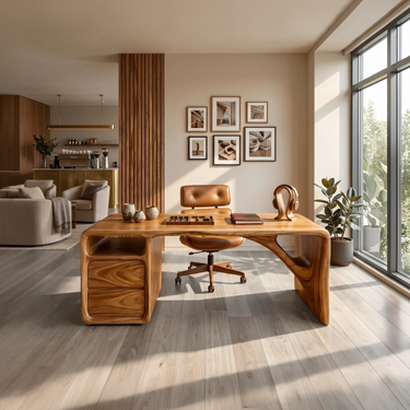 Modern Office Desk With Sculptural Base For Open Living Workspace