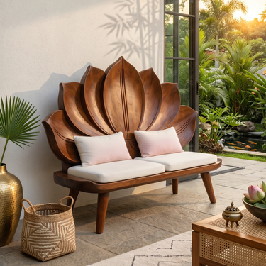 Contemporary Lotus Flower Back Bench For Bedroom Interior Space