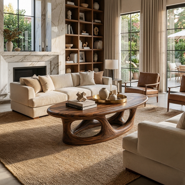 Organic Coffee Table With Hollow Sculptural Base For Living Room