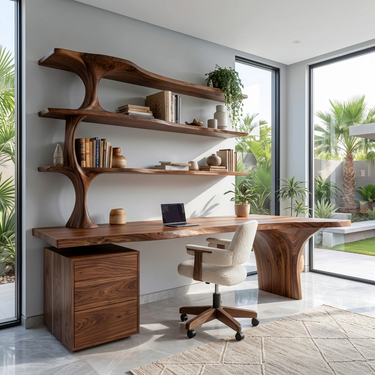 Contemporary Wooden Office Desk With Integrated Drawers For Workspace