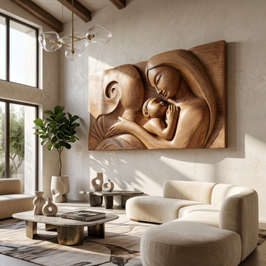 Elegant Mother Child Wood Wall Art Warm Living Room Decor