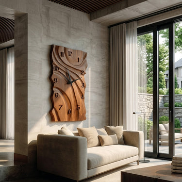 Rustic Wooden Wall Clock With Carved Design For Home