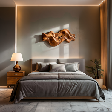 Modern Wooden Clock Organic Wave Design For Cozy Bedroom Space
