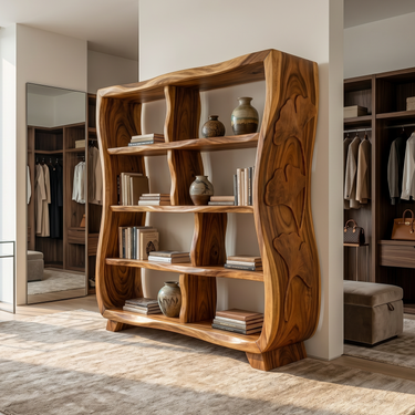 Handcrafted Wooden Bookshelf With Ginkgo Leaf Accents