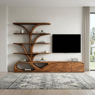 Organic TV Shelf With Tree Shape Bookshelf For Living Room