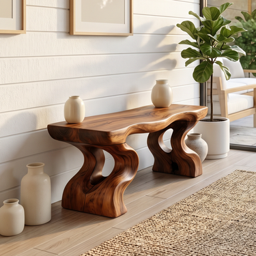 Mid Century Wave Leg Curved Bench For Living Interior Space