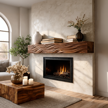 Rustic Wooden Floating Fireplace Shelf For Living Decor