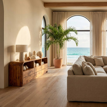 Modern Natural Wood Sideboard With Open Shelf For Home