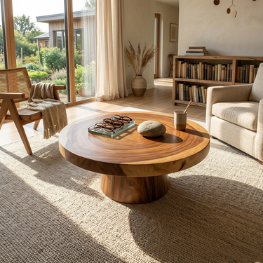 Round Wood Coffee Table For Reading Nook