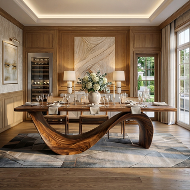 Modern Wooden Dining Table With Curved Base For Dining