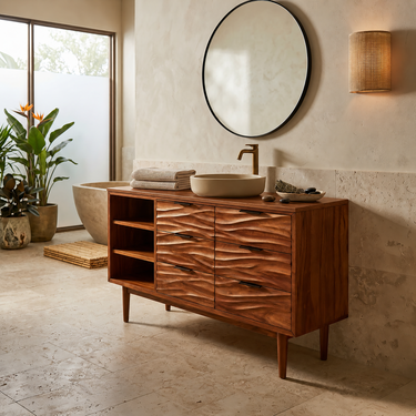 Coastal Wood Bathroom Cabinet For Beach House