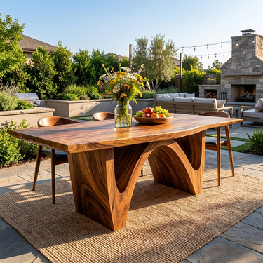 Contemporary Wooden Dining Table With Curved Base For Kitchen