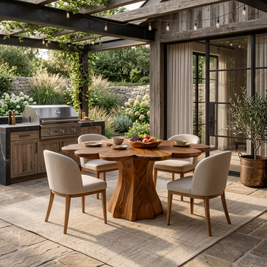 Modern Wooden Dining Table With Petal Top For Dining Area