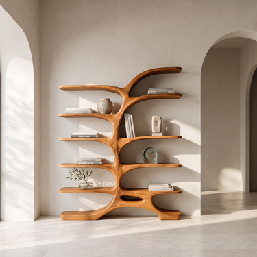 Contemporary Sculptural Curved Bookshelf For Living Room Interior