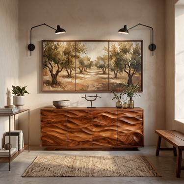 Minimalist Wooden Wave Carved Sideboard For Home