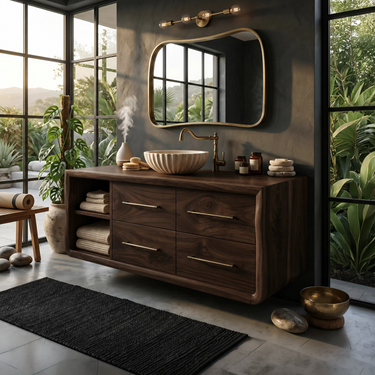 Scandinavian Floating Vanity With Open Shelf For Apartment