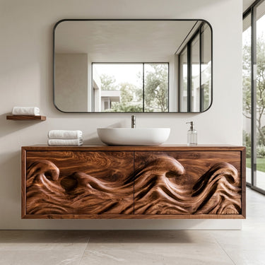 Contemporary Ocean Wave Wooden Bathroom Vanity For Luxury Bathroom