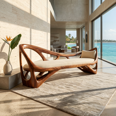 Contemporary Solid Wood Bench Family Room