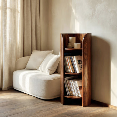 Contemporary Round Natural Wood Magazine Rack For Living Room
