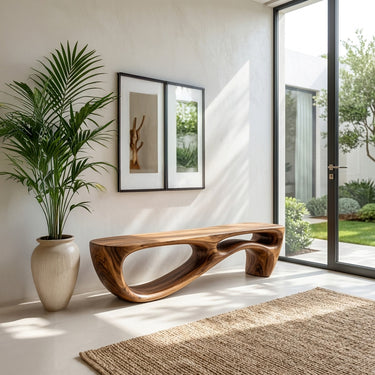 Modern Organic Natural Wood Bench For Entryway Decor