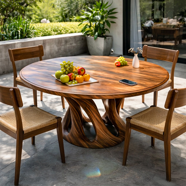 Mid Century Wooden Dining Table With Sculptural Base For Kitchen