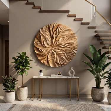 Modern Round Wall Art With Floral Texture For Stairway