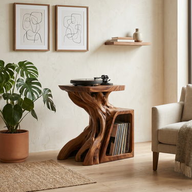 Sculptural Record Storage Stand For Living Room