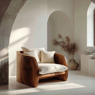 Modern Sculptural Armchair With Wrap-Around Backrest For Reading Corner