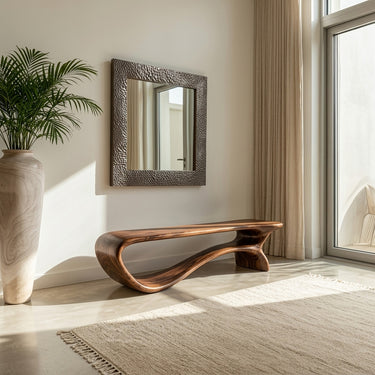Minimalist Curved Natural Wood Bench For Living Room Decor