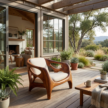 Sculptural Wooden Lounge Chair For Patio