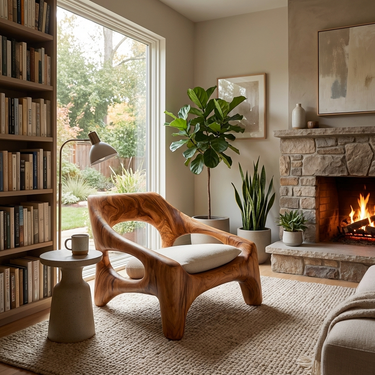 Contemporary Sculptural Wooden Chair For Outdoor Porch