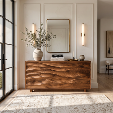 Modern Organic Wave Carved Sideboard For Festive Home Decor