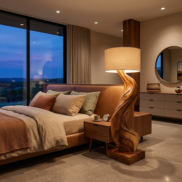 Modern Natural Wood Floor Lamp Flowing Form For Sitting Area