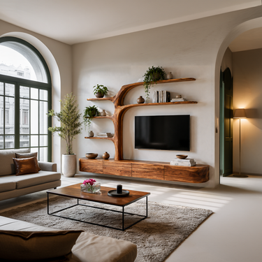 Handcrafted TV Cabinet With Multi-Branch Shelves For Living Room