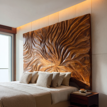 Abstract Flowing Grain Wood Headboard For Modern Minimalist Bedroom