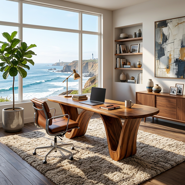 Modern Wooden Desk With Curved Base For Home Study