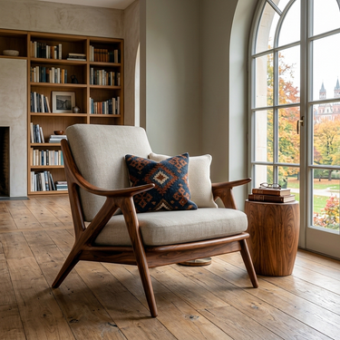 Contemporary Wood Accent Chair With Sculptural Frame For Living Room