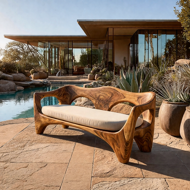 Mid Century Wood Sofa Sculptural Frame For Patio
