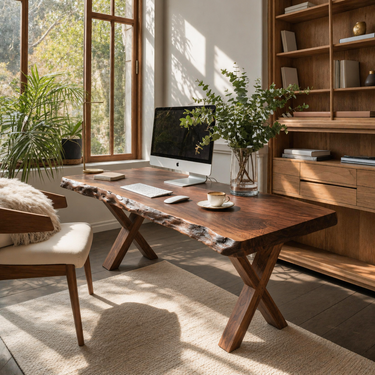 Live Edge Wooden Desk With X Legs For Rustic Home Office Or Studio