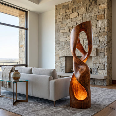 Modern Carved Wooden Floor Lamp For Living Room